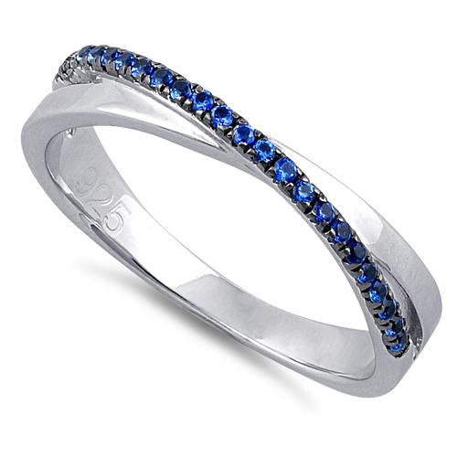 Sterling Silver Overlap Blue CZ Ring