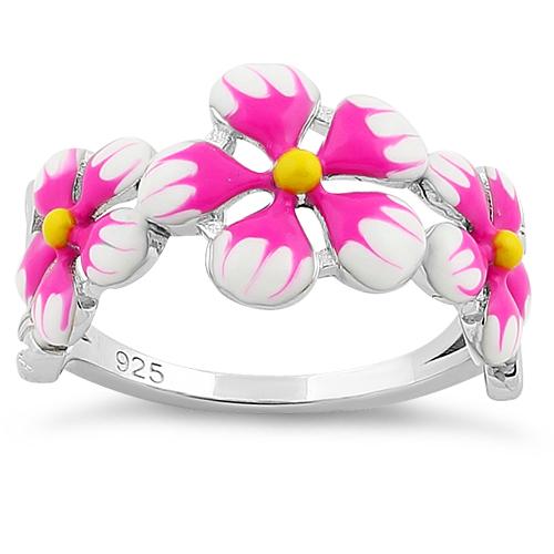 Sterling Silver Hand-Painted Plumeria Ring