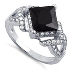 Sterling Silver Pave Black CZ Princess Cut Ring