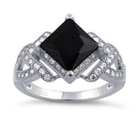 Sterling Silver Pave Black CZ Princess Cut Ring