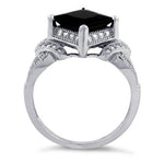 Sterling Silver Pave Black CZ Princess Cut Ring