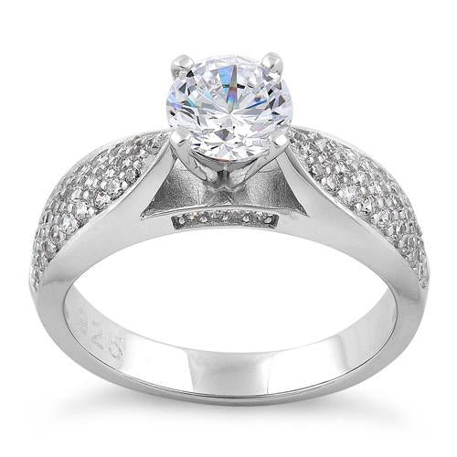 Sterling Silver Pave Engagement Clear CZ Ring
