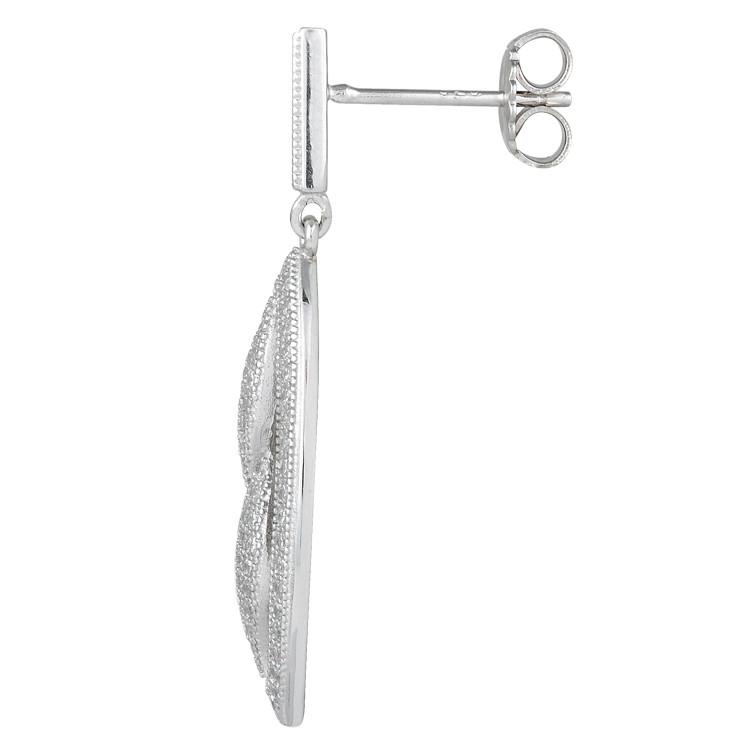 Sterling Silver Pave Flames CZ Dangle Earrings