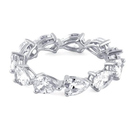 Sterling Silver Pear Clear CZ Eternity Ring