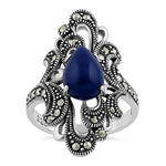 Sterling Silver Pear Shape Blue Lapis Marcasite Ring