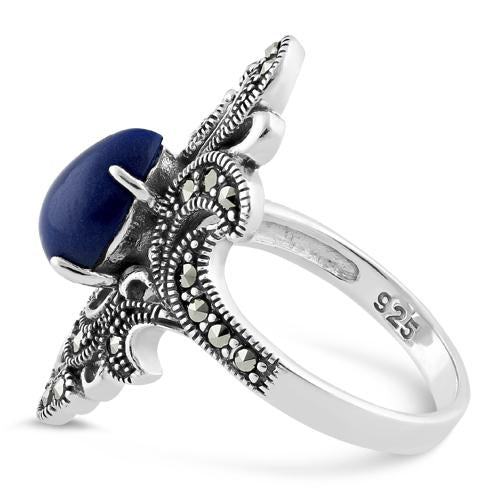 Sterling Silver Pear Shape Blue Lapis Marcasite Ring