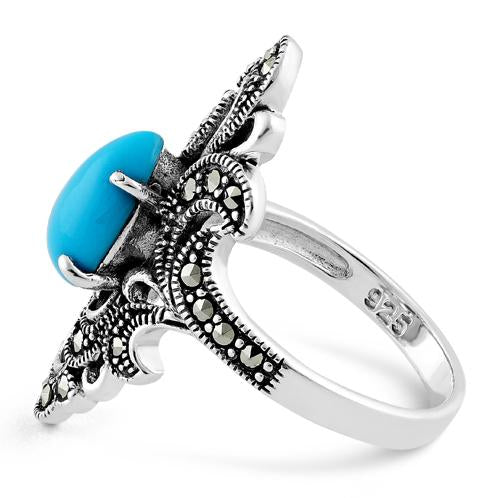 Sterling Silver Pear Shape Simulated Turquoise Marcasite Ring