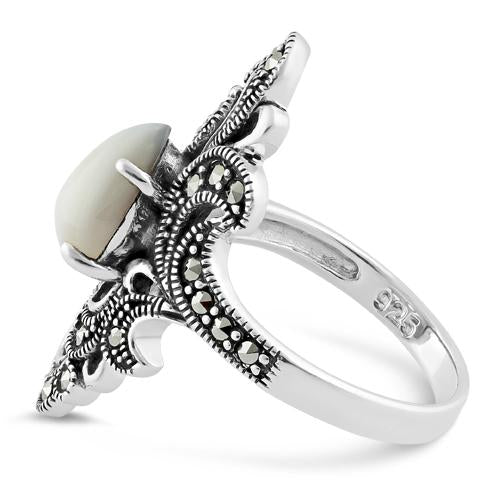Sterling Silver Pear Shape Mother of Pearl Marcasite Ring