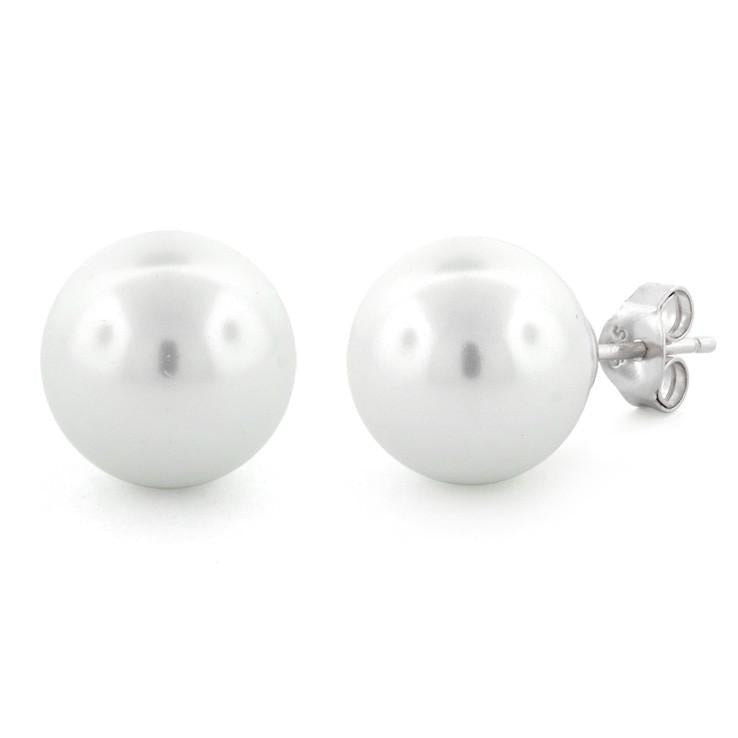 Sterling Silver Synthetic Pearl 12mm Earrings