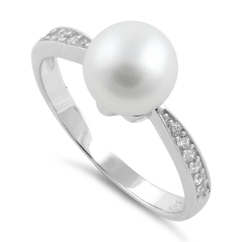 Sterling Silver Pearl CZ Ring