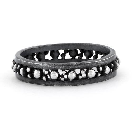 Sterling Silver Pebbles Oxidized Ring