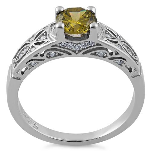 Sterling Silver Peridot Round Cut Engagement CZ Ring