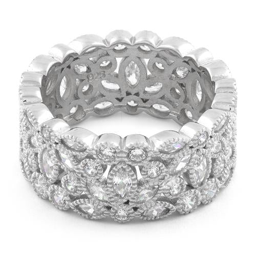 Sterling Silver Petal Eternity CZ Ring