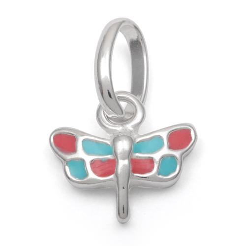 Sterling Silver Pink and Blue Enamel Dragonfly Small Charm
