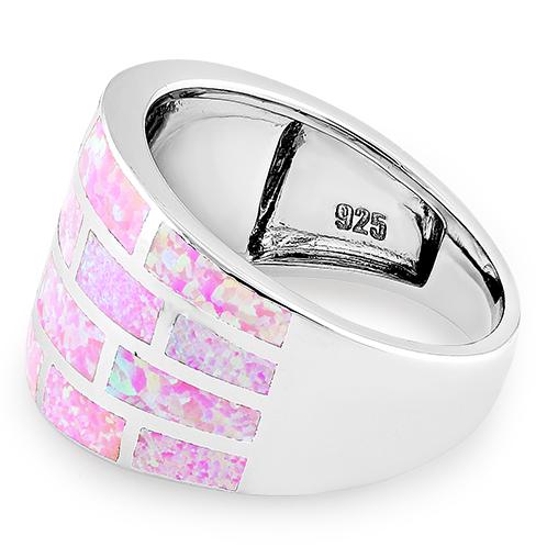 Sterling Silver Pink Bricks Lab Opal Ring