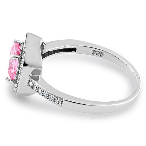 Sterling Silver Pink CZ Cushion Halo Ring