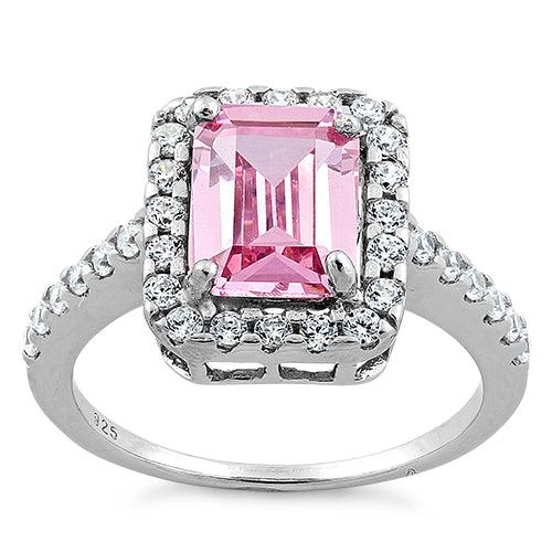 Sterling Silver Pink Halo CZ Ring