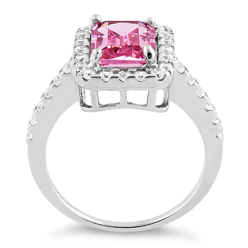 Sterling Silver Pink Halo CZ Ring