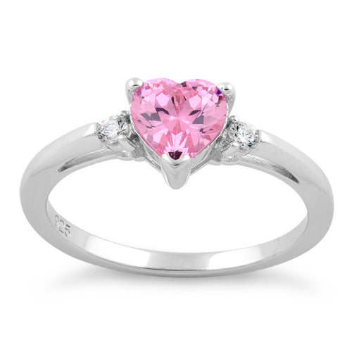 Sterling Silver Pink Heart CZ Ring