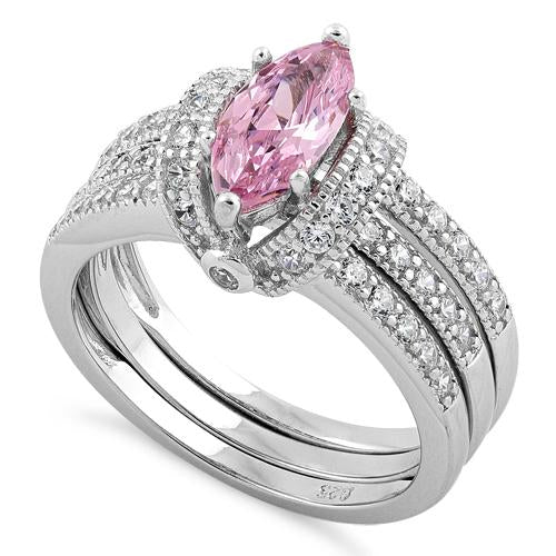 Sterling Silver Pink Marquise CZ Set Ring