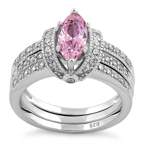 Sterling Silver Pink Marquise CZ Set Ring