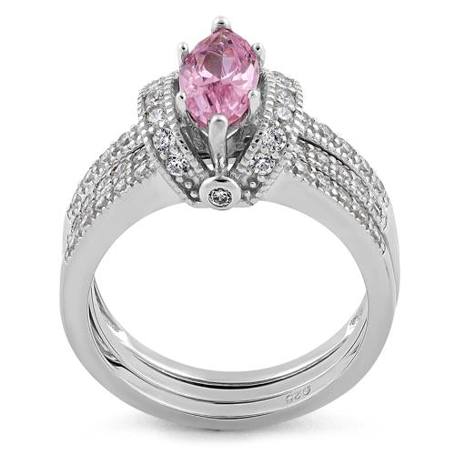 Sterling Silver Pink Marquise CZ Set Ring