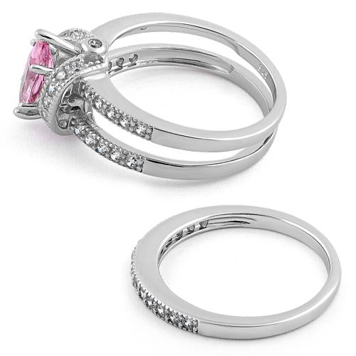 Sterling Silver Pink Marquise CZ Set Ring