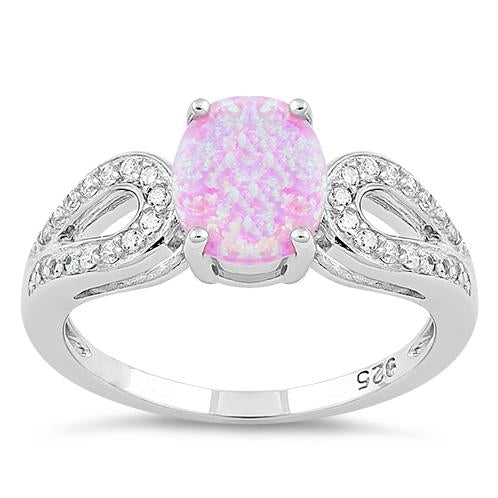 Sterling Silver Pink Oval Lab Opal CZ Ring