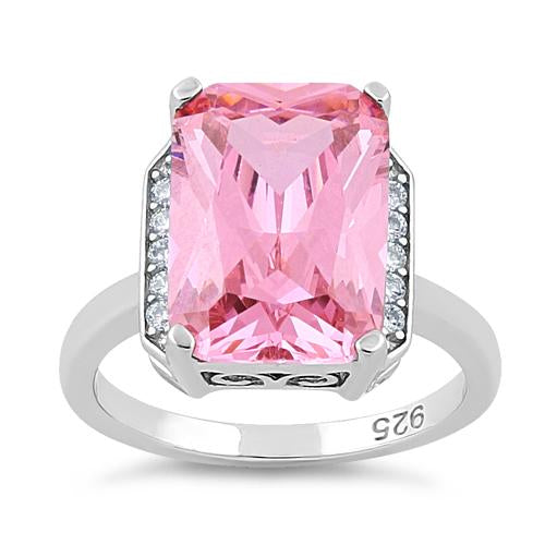 Sterling Silver Pink Radiant Cut CZ Ring