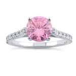 Sterling Silver Pink Round Cut Engagement CZ Ring