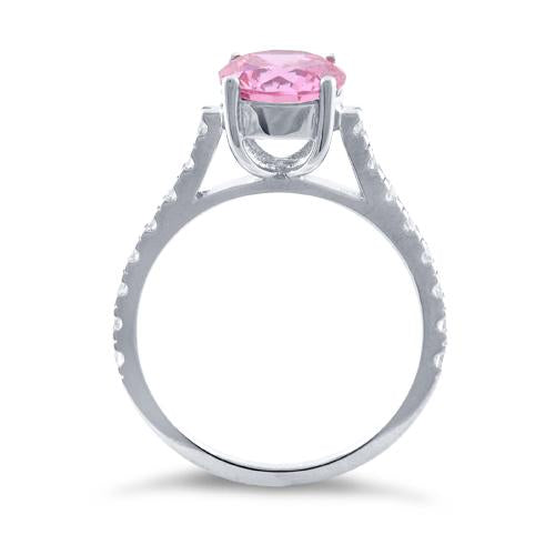 Sterling Silver Pink Round Cut Engagement CZ Ring