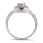Sterling Silver Pink Round CZ Halo Ring