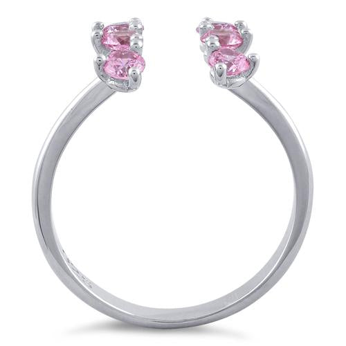 Sterling Silver Pink Six Round Stones Adjustable CZ Ring