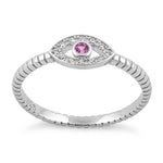 Sterling Silver Pink Stone Evil Eye CZ Ring