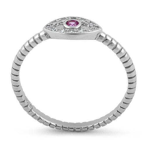 Sterling Silver Pink Stone Evil Eye CZ Ring