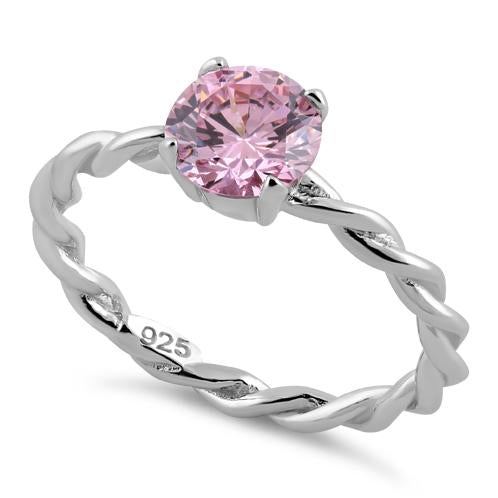 Sterling Silver Pink Twisted Band CZ Ring