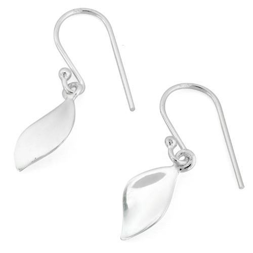 Sterling Silver Plain Leaf Hook Earrings