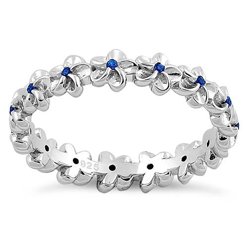 Sterling Silver Plumeria Blue Spinel CZ Eternity Band Ring