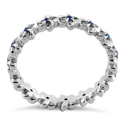 Sterling Silver Plumeria Blue Spinel CZ Eternity Band Ring