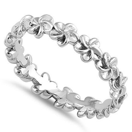Sterling Silver Plumeria Eternity Band Ring for Sale