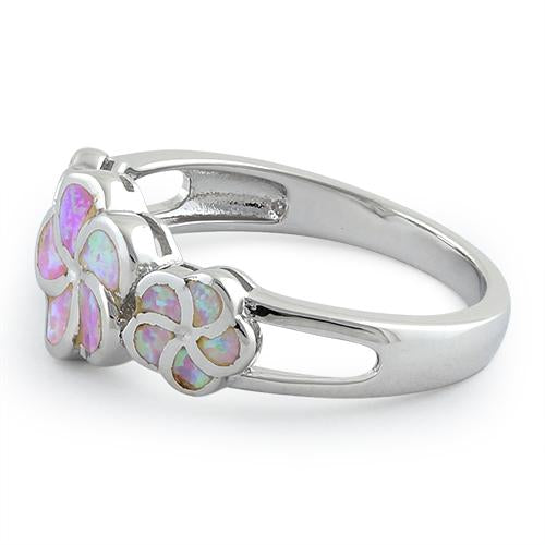 Sterling Silver Plumeria Pink Lab Opal Ring