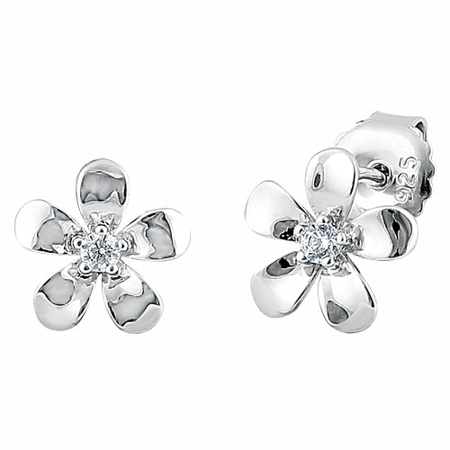 Sterling Silver Plumeria Stud CZ Earrings