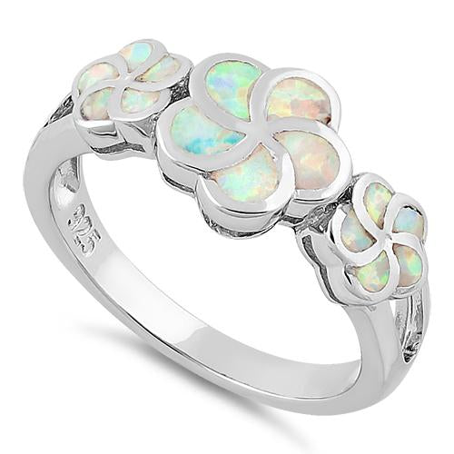 Sterling Silver Plumeria White Lab Opal Ring