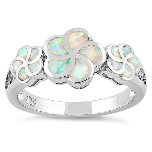 Sterling Silver Plumeria White Lab Opal Ring