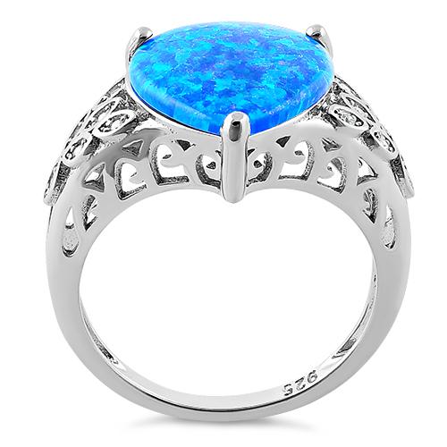 Sterling Silver Plump Pear Shape Blue Lab Opal Clear CZ  Ring