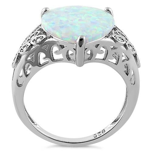 Sterling Silver Plump Pear Shape White Lab Opal Clear CZ  Ring