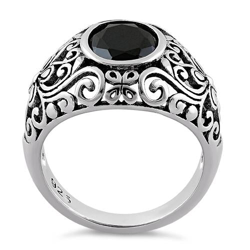 Sterling Silver Plush Oval Cut Black CZ Ring