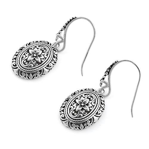 Sterling Silver Powerful Flower Hook Earrings