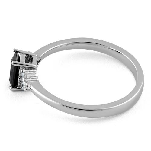 Sterling Silver Precious Emerald Cut Black CZ Ring