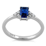 Sterling Silver Precious Emerald Cut Blue Spinel CZ Ring